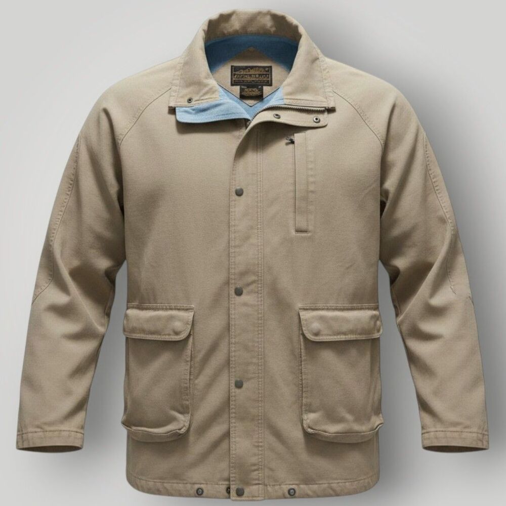EDDIE BAUER Field Jacket XL Tan/Blue Excellent Vintage Utility Safari Coat
